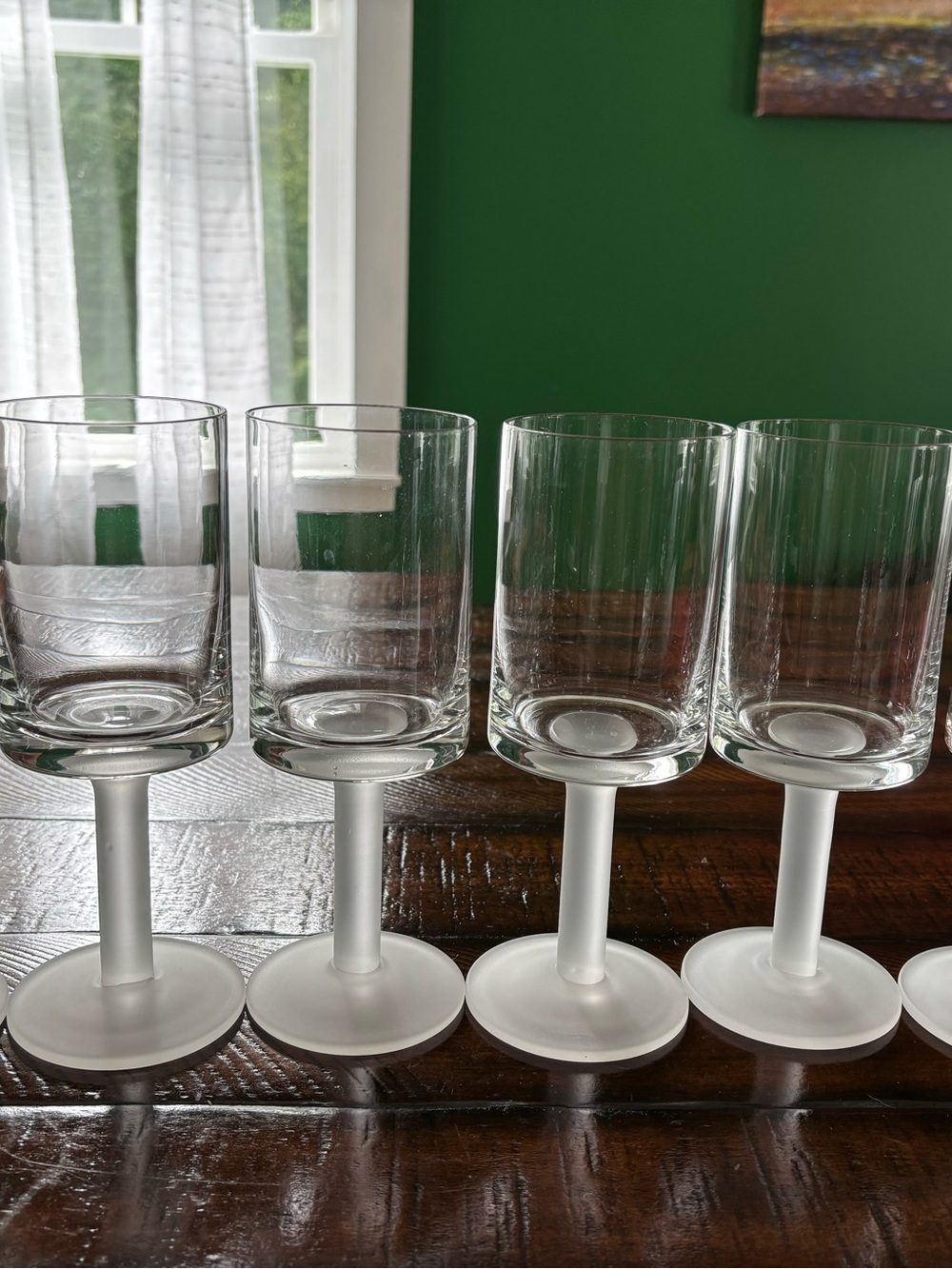 Frosted Stemmed Glasses set of 6 clear glasses with Frosted White Stem